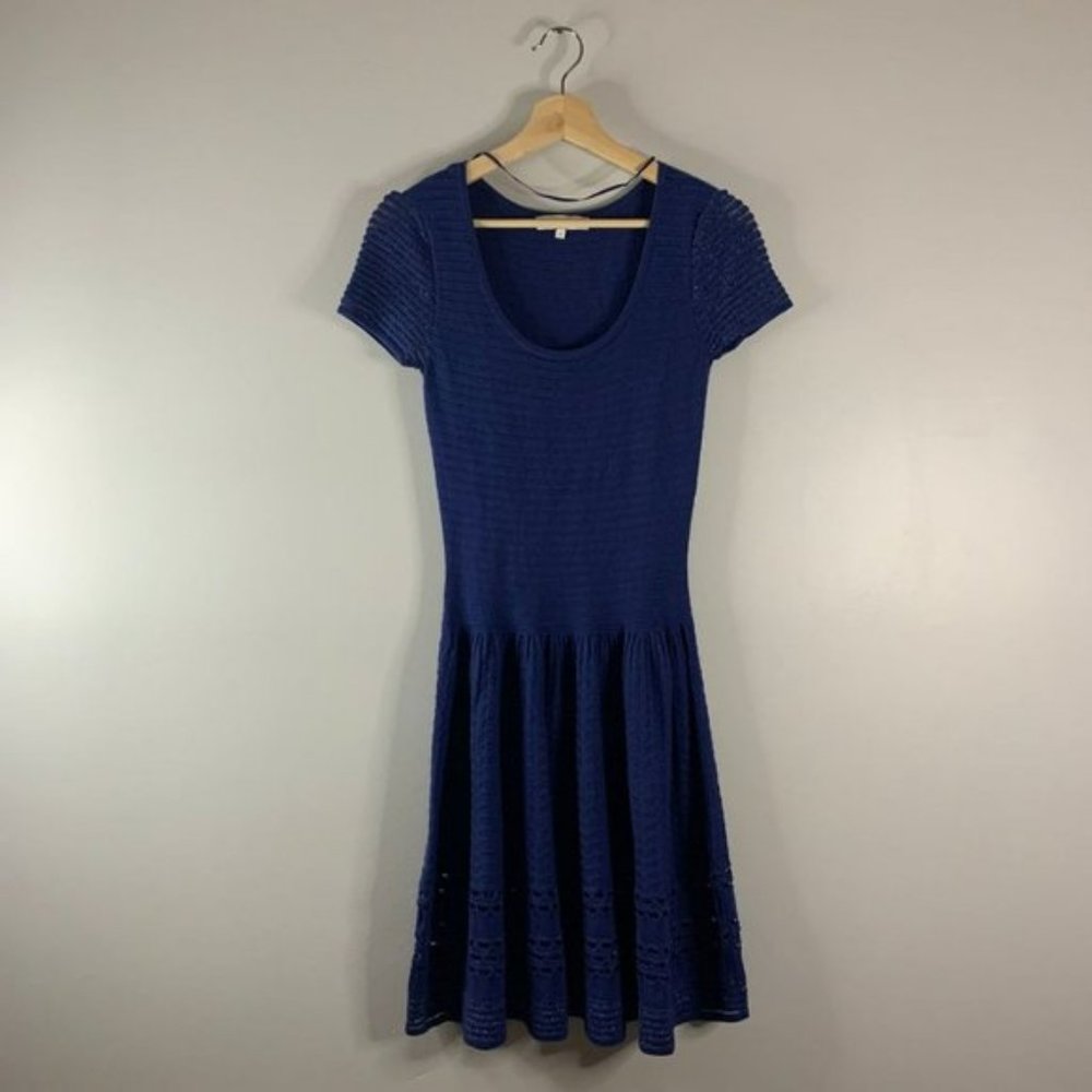 Sandro Paris Knit Fit & Flare Short Sleeve Skater Day Mini Dress Small S 1 Blue